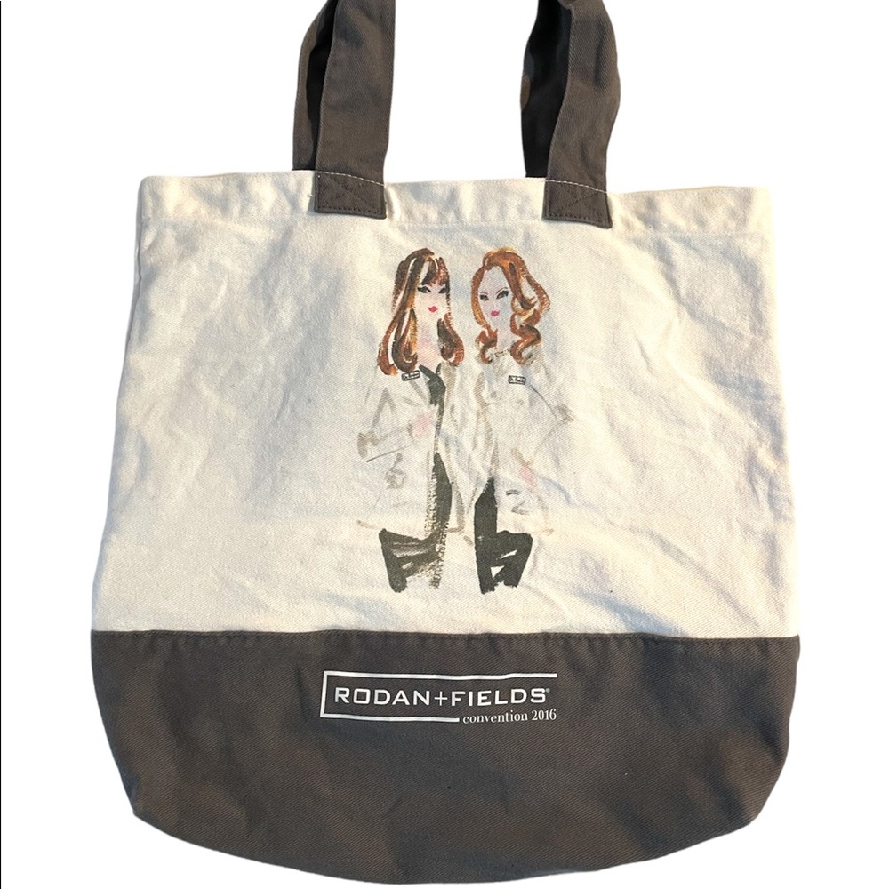 Rodan + Fields Canvas Tote Bag Womens White Gray 2016 Conference Pocket